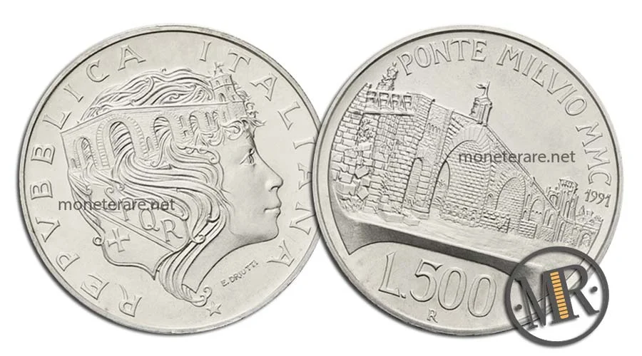 Ponte Milvio 500 Lire Gedenkmünze aus Silber