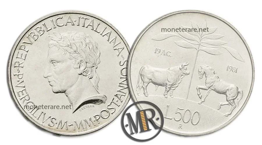 Publio Virgilio Marone 500 Lire Gedenkmünze aus Silber