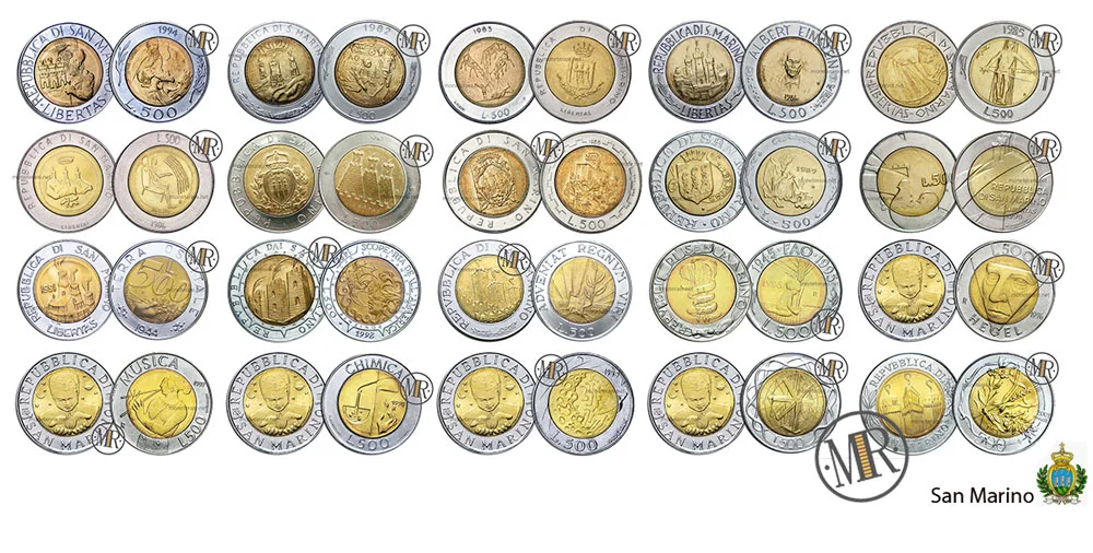 alle 500 Lire Bimetallmünzen aus San Marino