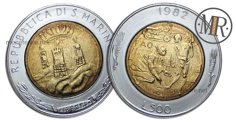 500 Lire bimetallisch San Marino 1982 Kampf gegen den Hunger in der Welt