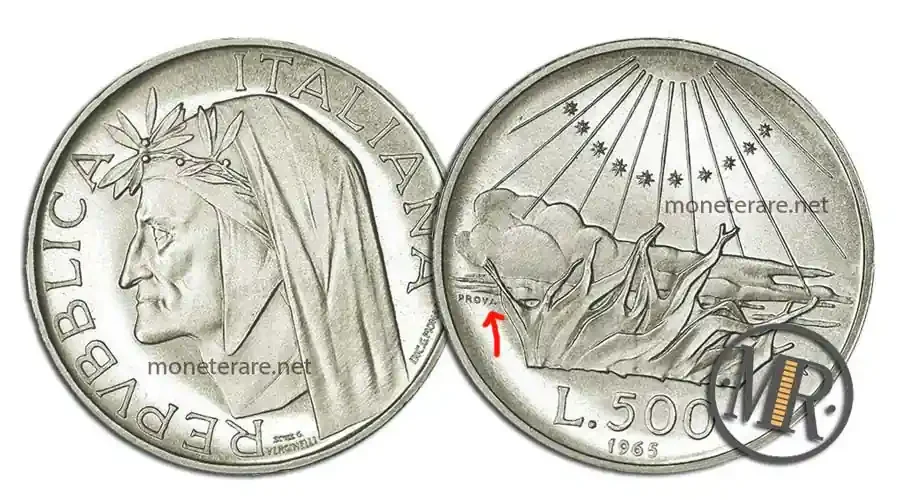 500 Lire Argento - Dante PROVA col valore