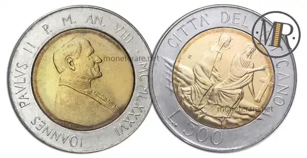500 Lire Bimetalliche Vaticano 1986 Kreuz