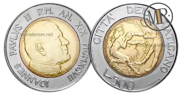 500 Lire Bimetalliche Vaticano 1997 Vergebung und Frieden