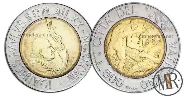 500 Lire Bimetalliche Vaticano 1998 Weizen und Oliven