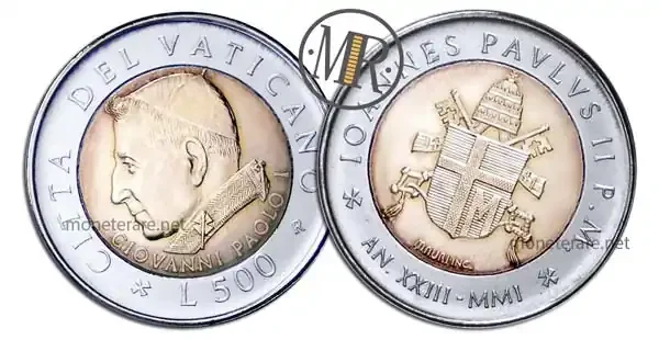 500 Lire Bimetalliche Vaticano 2001 Johannes Paul I