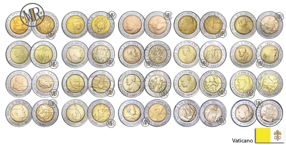 500 Lire Bimetallische Vatikan – Tabelle mit den Werten aller Münzen