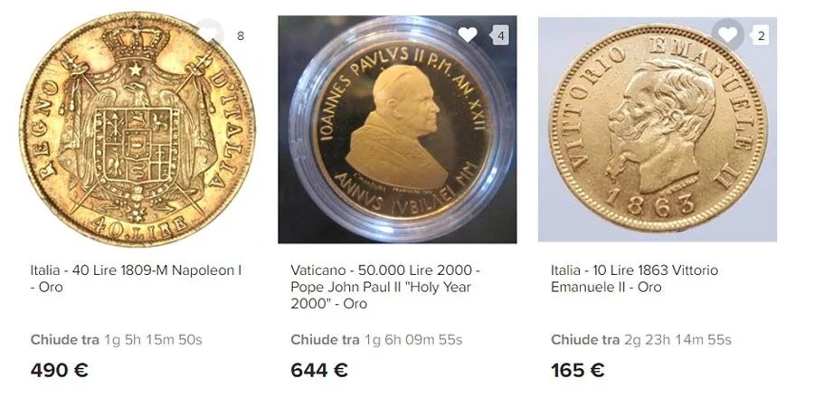 Einige Goldlira-Münzen, darunter eine aus dem Vatikan und dem Königreich Italien (klicke auf das Bild, um sie alle zu sehen)