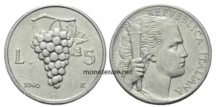 5 Lire 1946 Uva selten unter den wertvollen italienischen Münzen