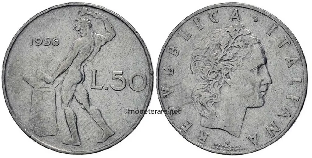 Katalog der italienischen Münzen 50 Lire 1956 Vulcano