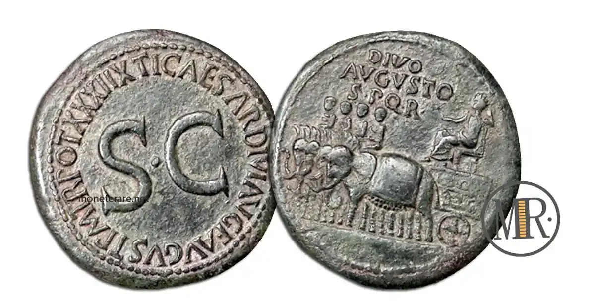 Sesterz von Tiberius mit Abbild Augustus