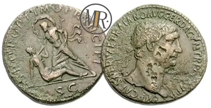 römische Münzen Sesterz Trajan Dacia und Tiber