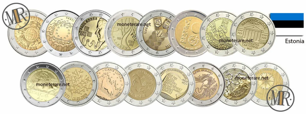 Estland 2-Euro-Gedenkmünzen — Collage aller Ausgaben