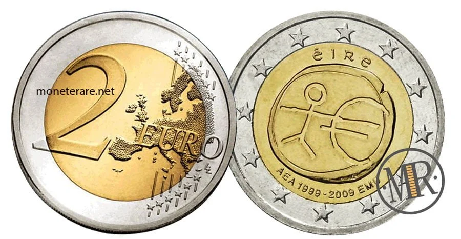 2-Euro-Gedenkmünze Irland 2009 – 10 Jahre Wirtschafts- und Währungsunion — Münzvorderseite