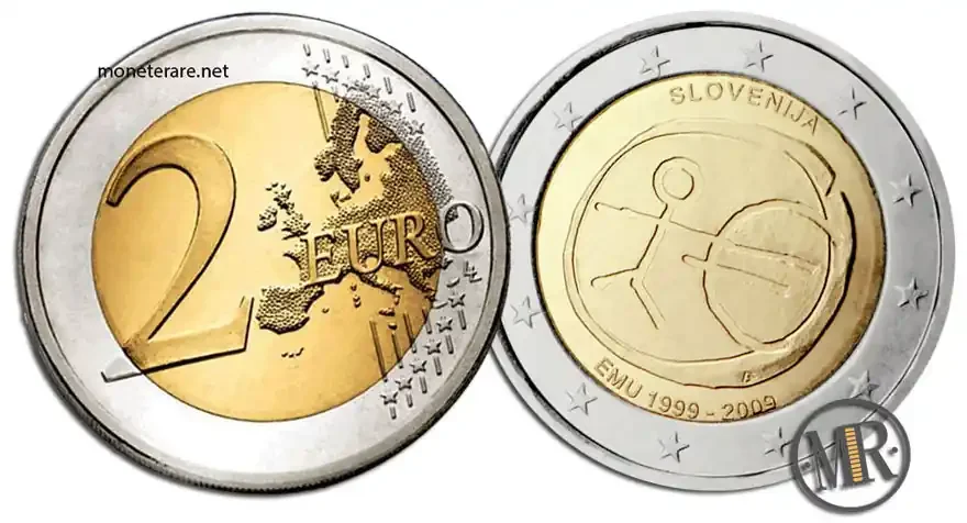 2-Euro-Gedenkmünze Slowenien 2009 – 10 Jahre der Wirtschafts- und Währungsunion — Münzvorderseite