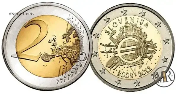2-Euro-Gedenkmünze Slowenien 2012 – 10. Jahrestag des Euro — Münzvorderseite