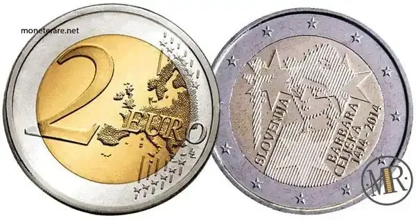 2 Euro Slowenien 2014 – 600 Jahre Krönung von Königin Barbara von Celje — Münzvorderseite