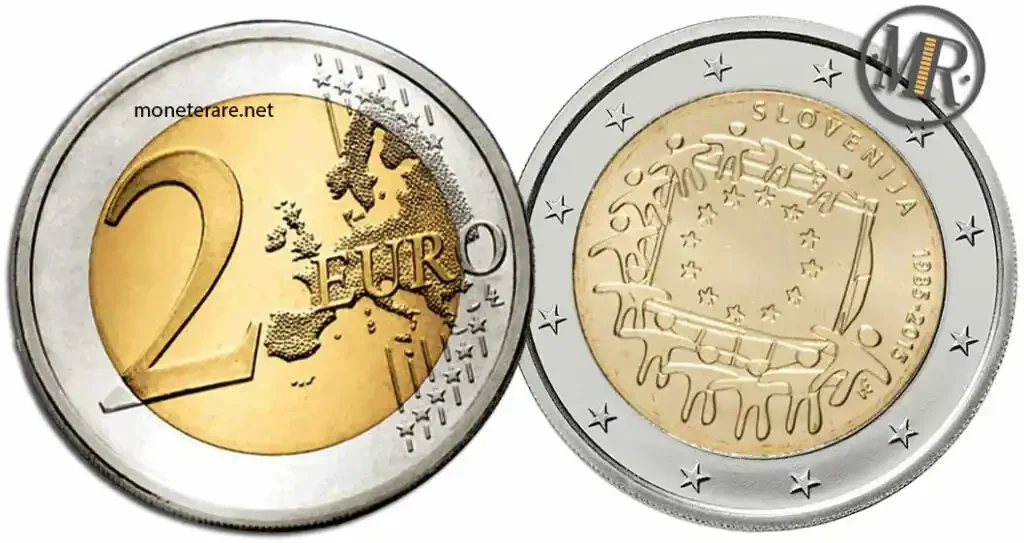 2 Euro Slowenien 2015 – 30 Jahre der Europäischen Flagge — Münzvorderseite
