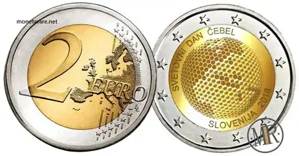 2 Euro Slowenien 2018 – Welttag der Bienen — Münzvorderseite