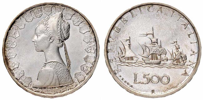 Seltene 500-Lire-Münzen mit Karavellen