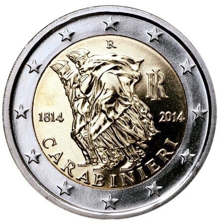 2 euro italiani 2014 commemorativi dell'arma dei carabinieri