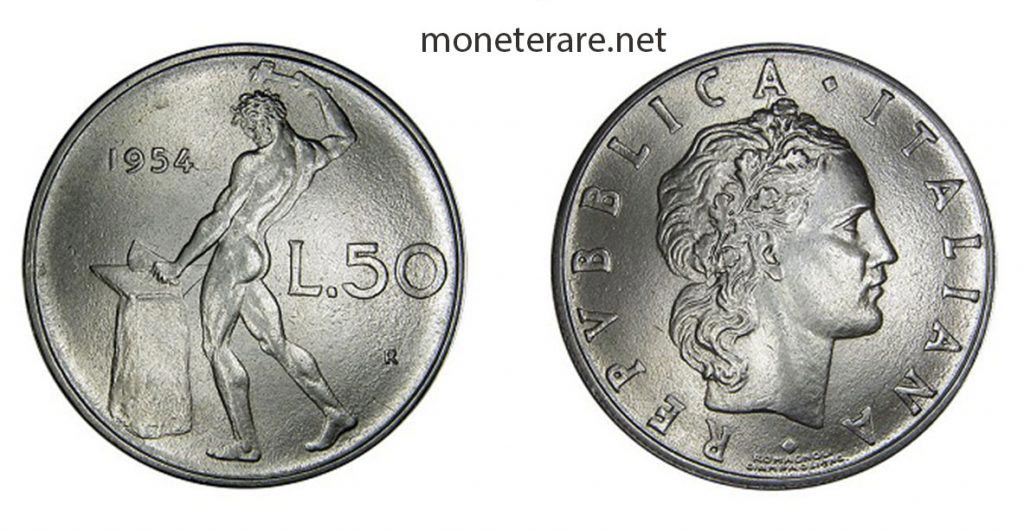 moneta da 50 lire Vulcano 1954