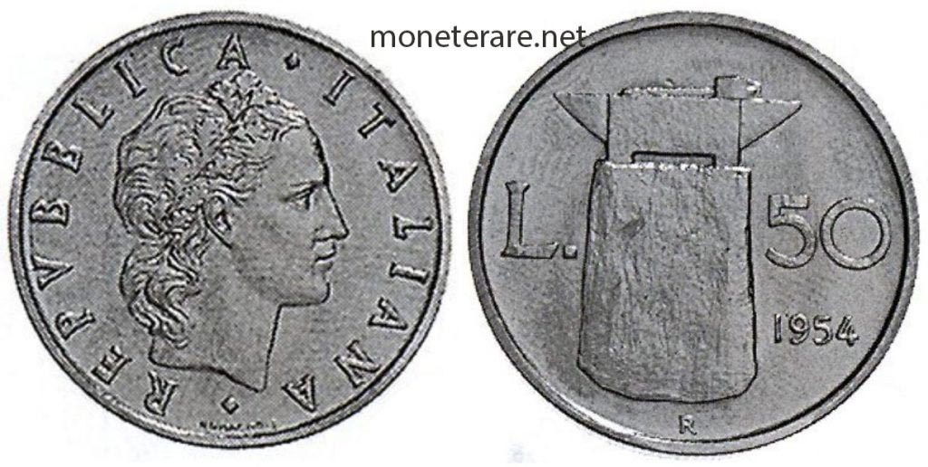 moneta da 50 lire 1954 con incudine