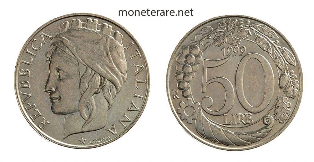 50 Lire Italia Turrita Münze von 1999