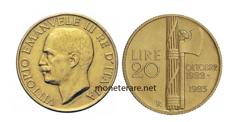Napoléon d’or Vittorio Emanuele III Fascio – 20 Lire Gold