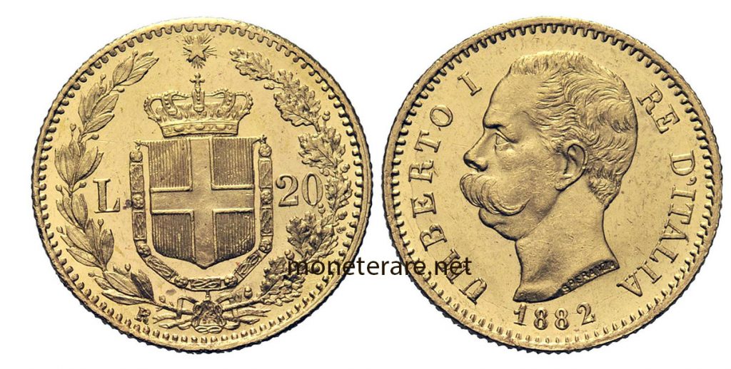Napoléon d’or 1882 Umberto I – 20 Lire Gold