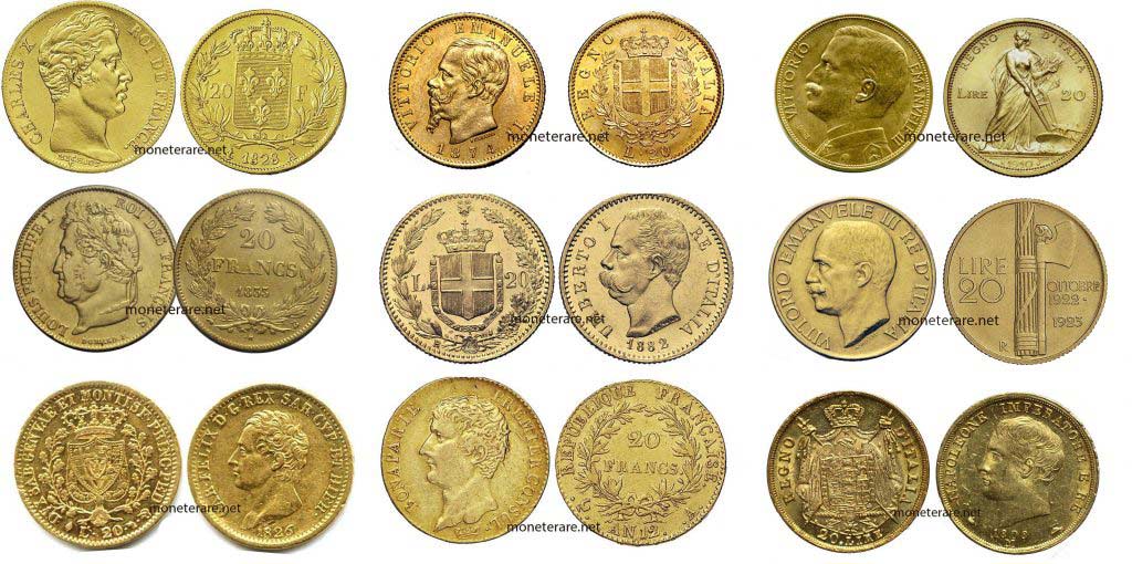 Eine Beispielkollektion seltener Münzen nur mit Napoléon d’or
