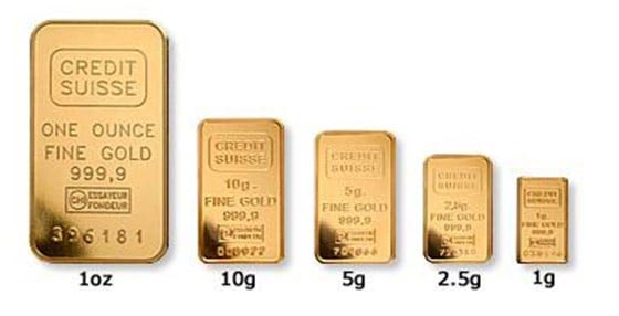verschiedene Goldbarren-Gewichte