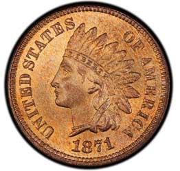 wertvolle-1 Cent Münze USA-1871-Indian-Head-Penny
