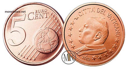 5 Eurocent Vatikan mit Papst Johannes Paul II 2002