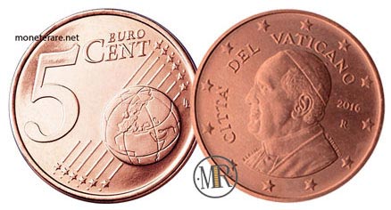 5 Eurocent Vatikan Papst Franziskus 2016