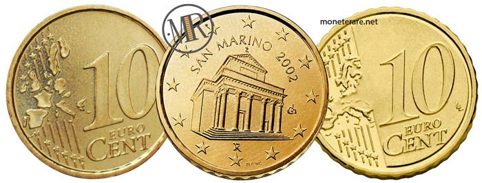 10 Eurocent der Republik San Marino Erste und Zweite Serie