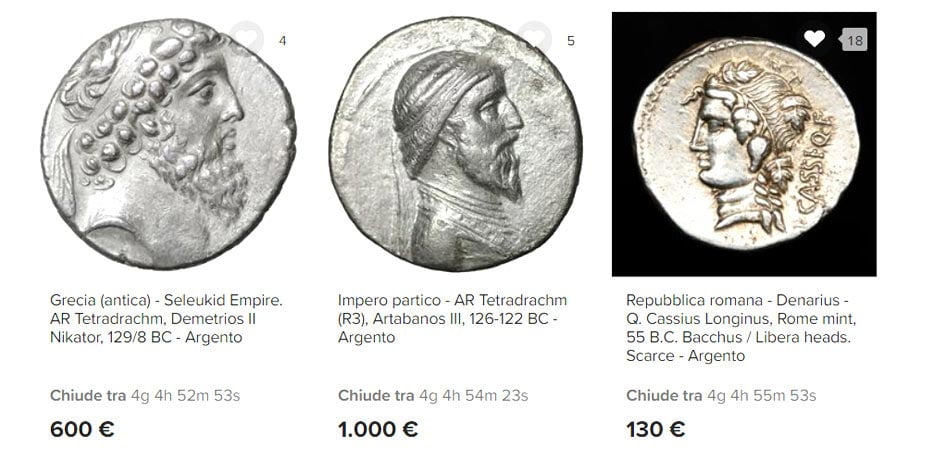 Antike griechische oder römische Münzen, die bei Auktionen gekauft werden können