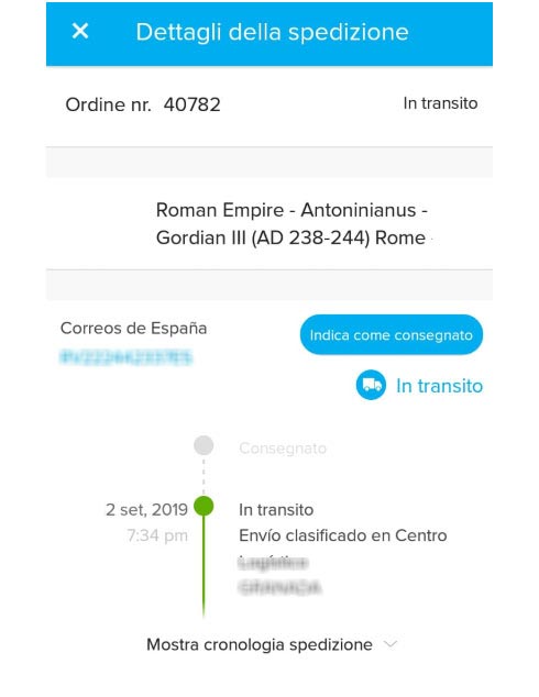 Sendungsverfolgung seltener Münzen