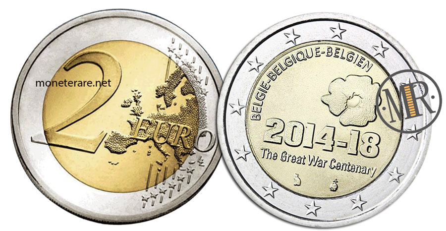 2 Euro Belgien 2014 Gedenkmünze Erster Weltkrieg