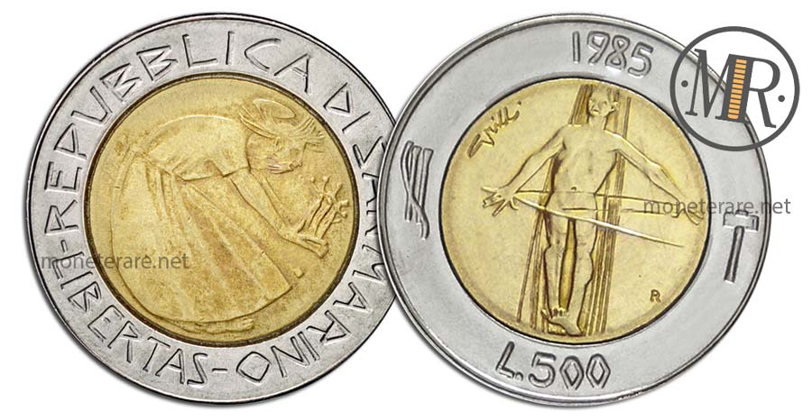 Moneta da 500 Lire Bimetalliche San Marino 1985 Liberazione dalla Droga