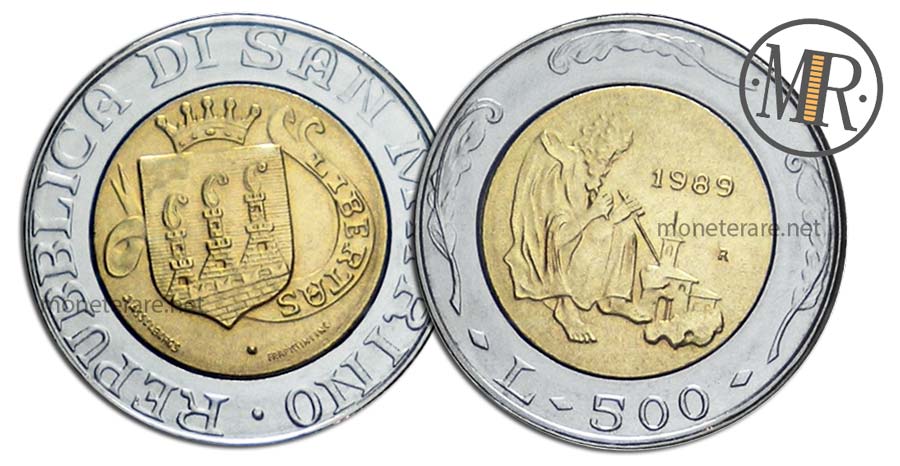 Moneta da 500 Lire San Marino 1989 Bimetalliche Il Santo Scalpellino