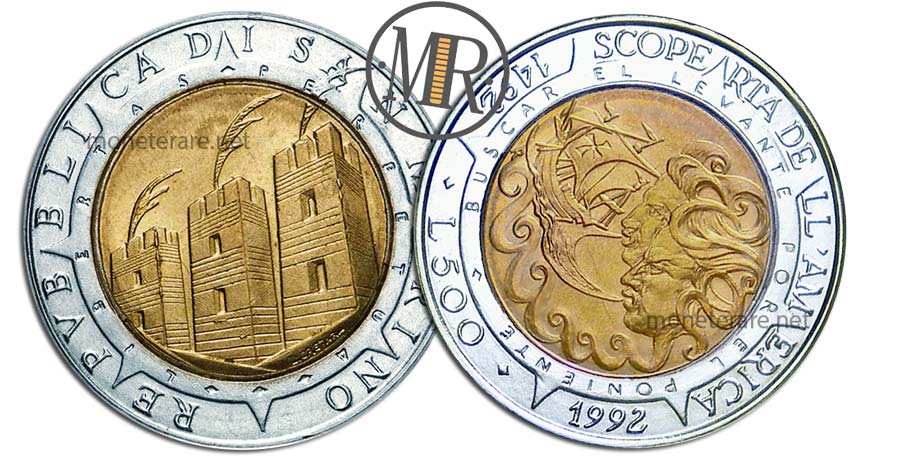 Moneta da 500 Lire San Marino 1992 Bimetalliche Scoperta dell'America