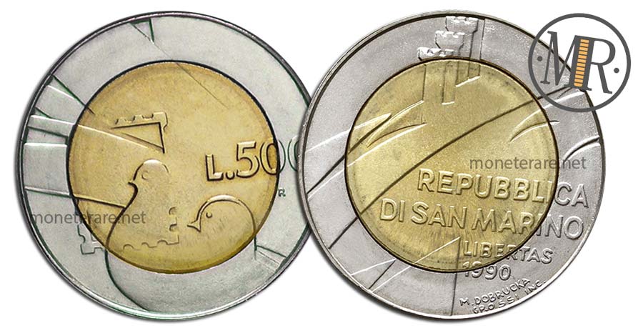 Moneta da 500 Lire San Marino Bimetalliche 1990 La Pace