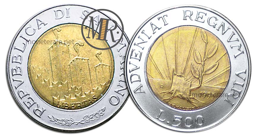 Moneta da 500 Lire San Marino Bimetalliche 1993 16 Secoli di Storia