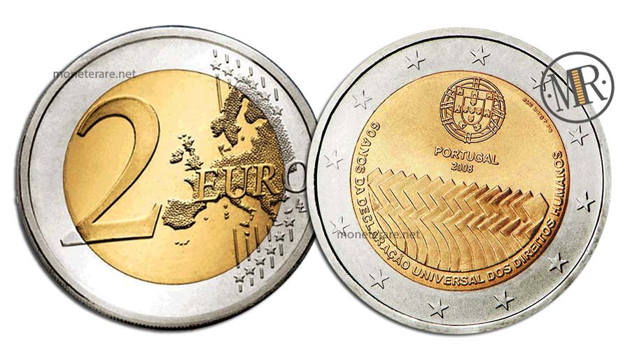 2 Euro Commemorativi Portogallo 2008 Diritti Umani