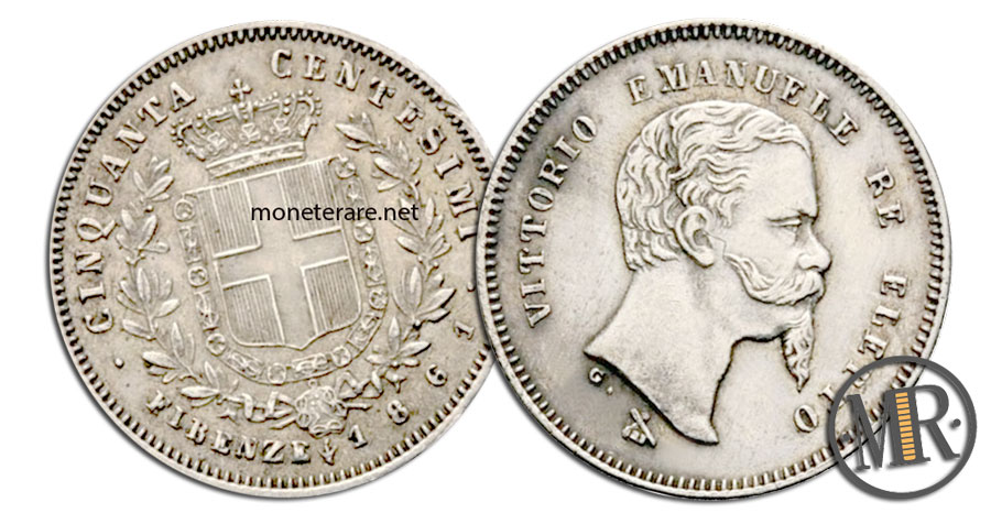 50 Centesimi Lire Vittorio Emanuele II Gewählter König Florenz