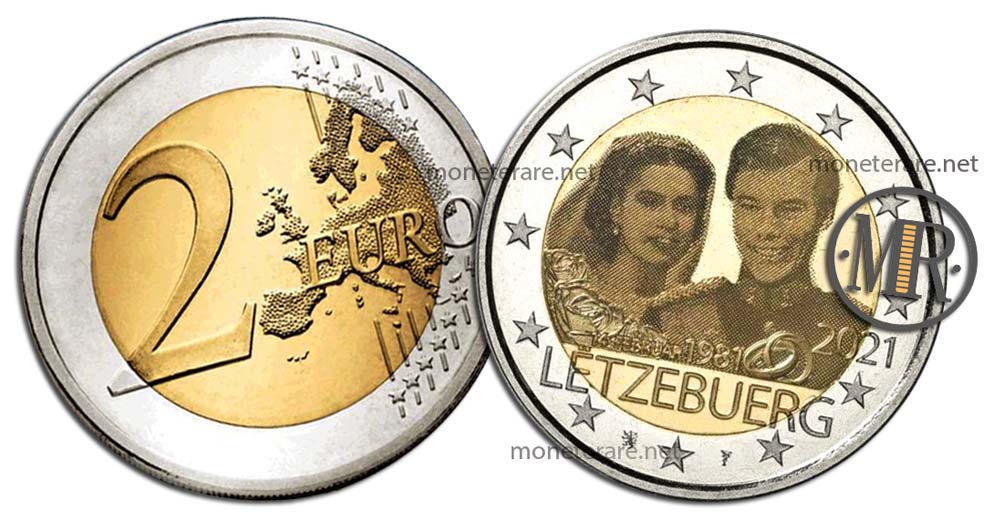 2 Euro Gedenkmünzen Luxemburg 2021 Hochzeit Jubiläum Ologramm