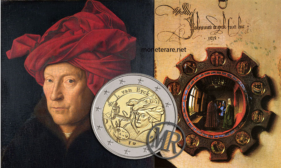 Jan van Eyck Porträt eines Mannes mit rotem Turban und Spiegel Arnolfini-Ehepaar