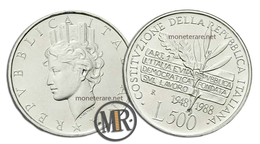 Costituzione della Repubblica 500 Lire Commemorative Argento