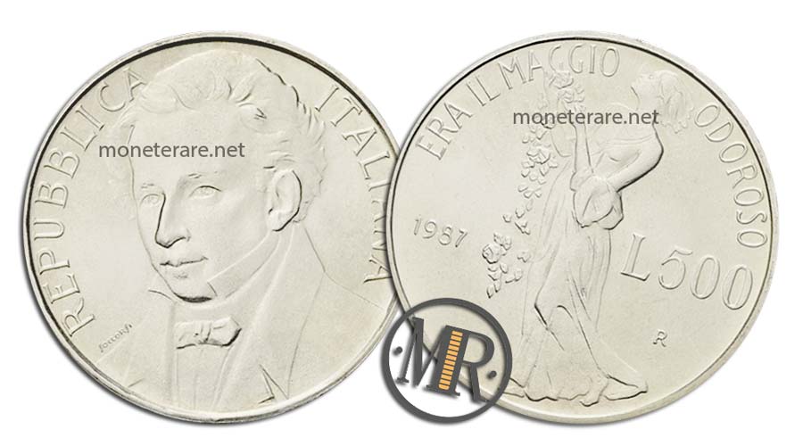 Giacomo Leopardi 500 Lire Commemorative Argento