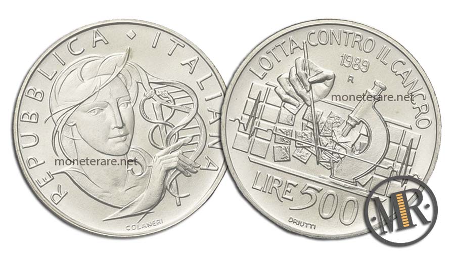 Kampf gegen den Krebs 500 Lire Gedenkmünze Silber